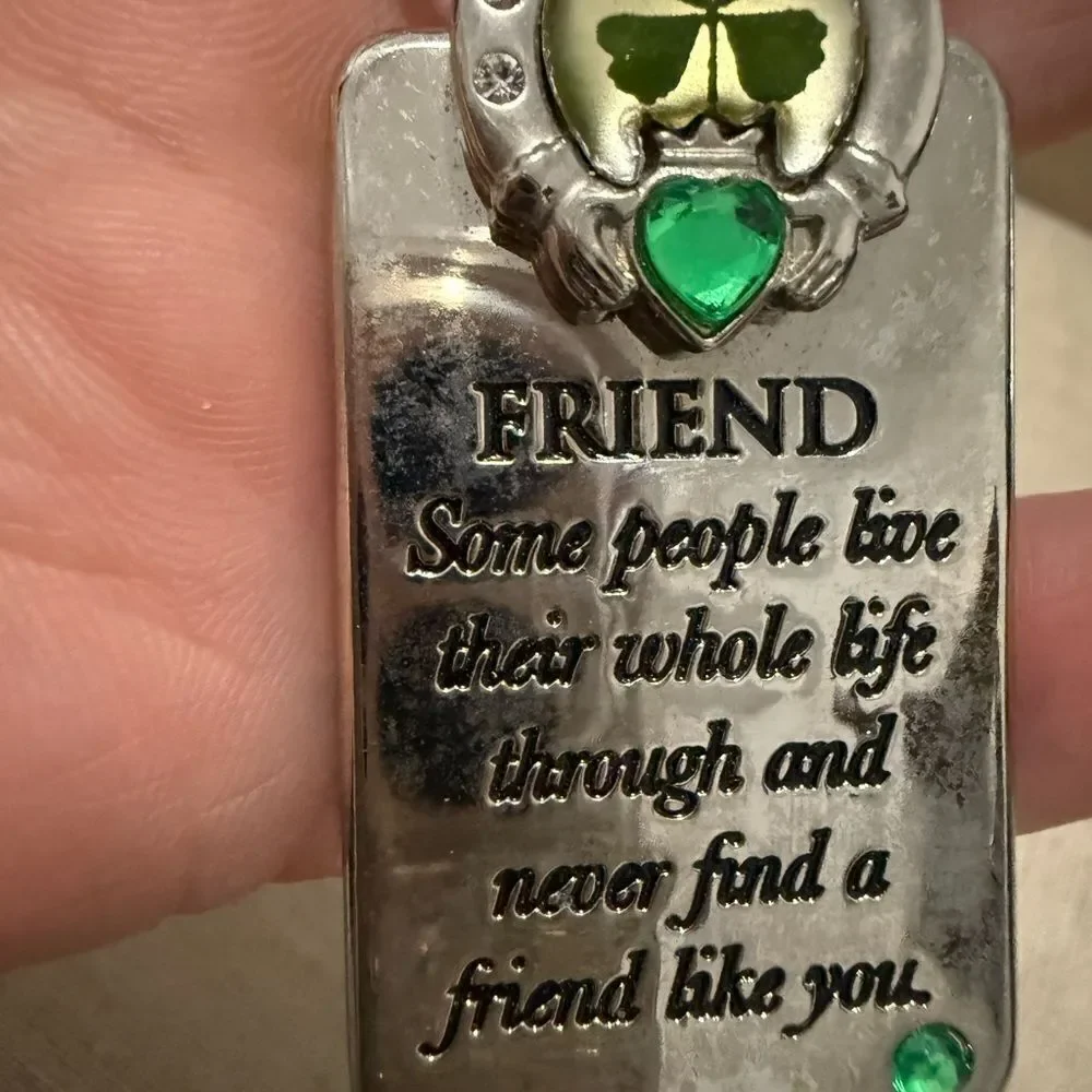 Lucky Irish Friend Keychain with Real Four Leaf Clover & Green Gemstones